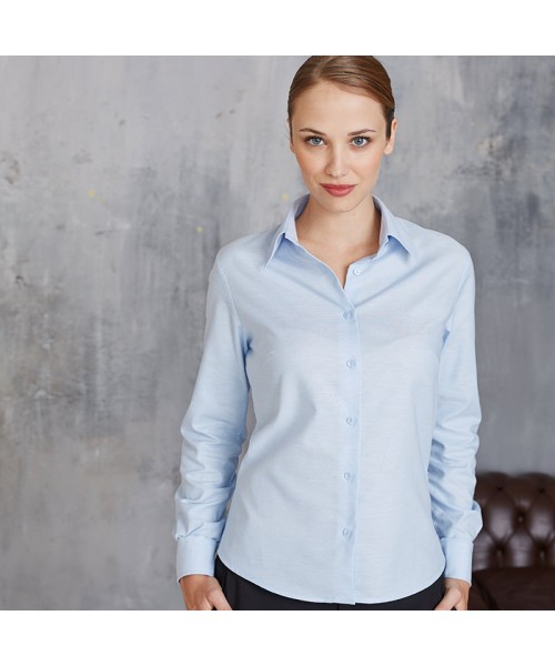 Plain Women's long sleeve easycare Oxford Kariban White 130gsm, Colours 135gsm